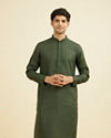 Dark Green Self Patterned Kurta